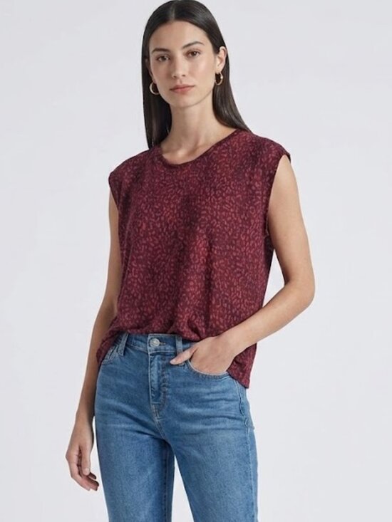 Current/Elliott Tops - Current/Elliott The Jax Red Leopard Print Linen Tee Size 2 (M)